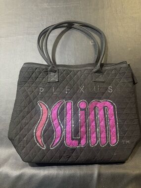 Black Quilted Tote with Pink Accent Logo